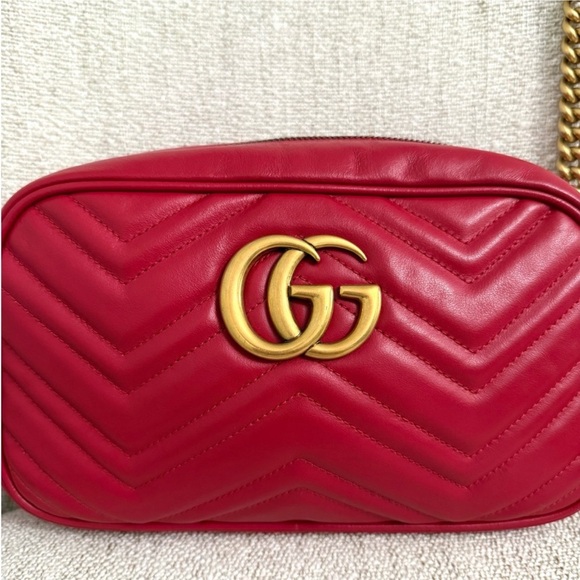 Authentic Gucci Marmont crossbody bag red leather gold GG - Picture 9 of 15